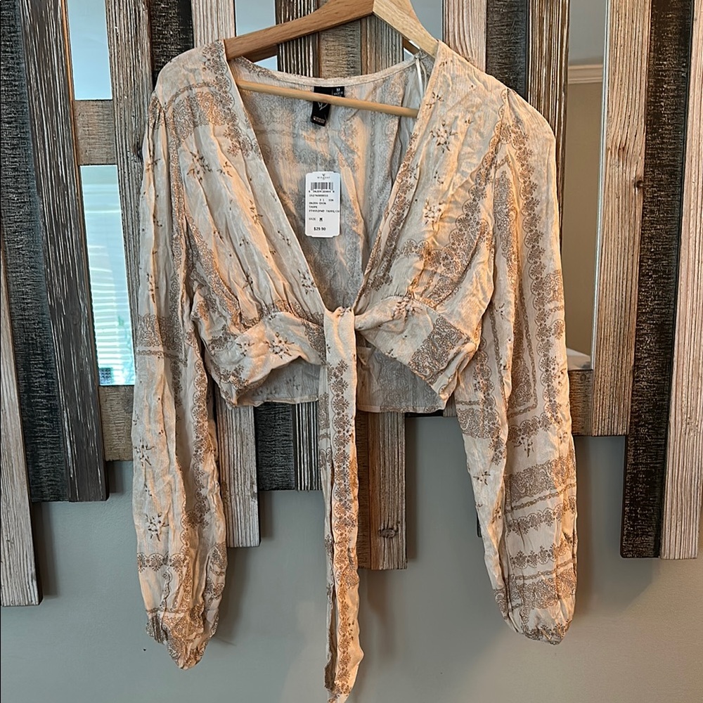 Elegant Cream Tie-Front Blouse